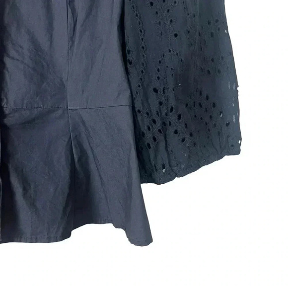Kay + Jay Black 100% Cotton Eyelet Sleeve Button Down Peasant Top Size Large - Picture 2 of 5